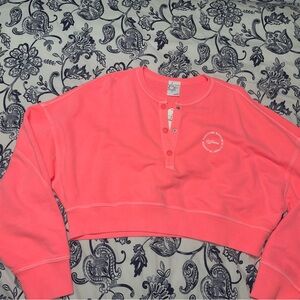 Aerie Pink Cropped Henley Sweatshirt